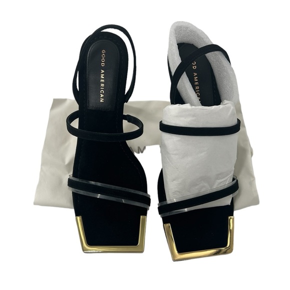 Good American Shoes - NIB Good American The  Standout Suede Square Toe Slingback Black Heel 9